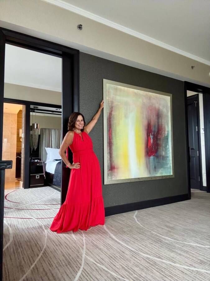 Renata Araújo na suíte no hotel em Nova York